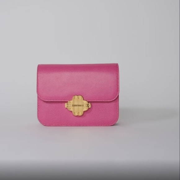 Maje pink lizard embossed Clover Bag BNWT - Picture 3 of 11